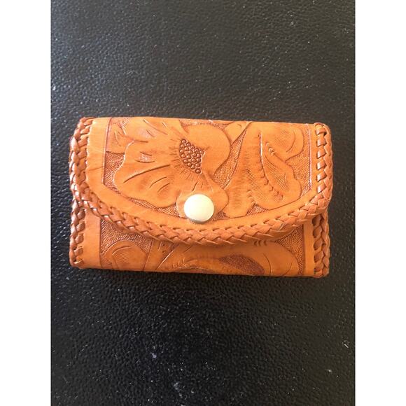 Vintage Hand Tooled Leather Key Holder Wallet Floral Excellent Condition - Picture 1 of 5